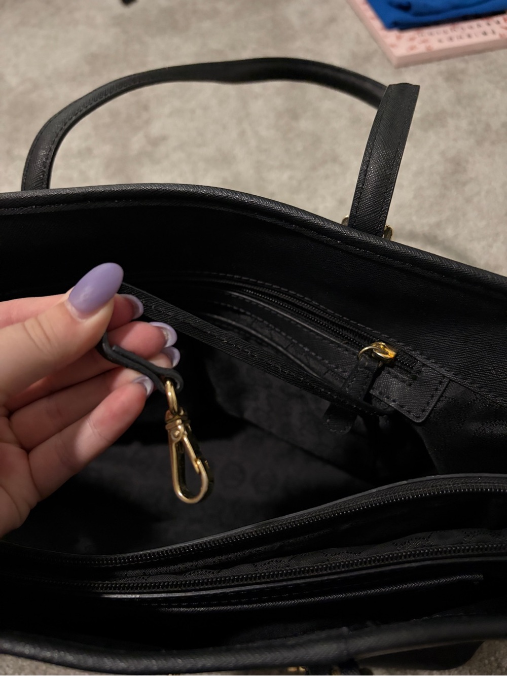 Michael Kors Black Leather Tote with Gold MK Charm - Picture 7 of 13